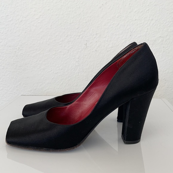 Vintage 90s YSL Silk Satin Square Peep Toe Pump - Picture 3 of 16